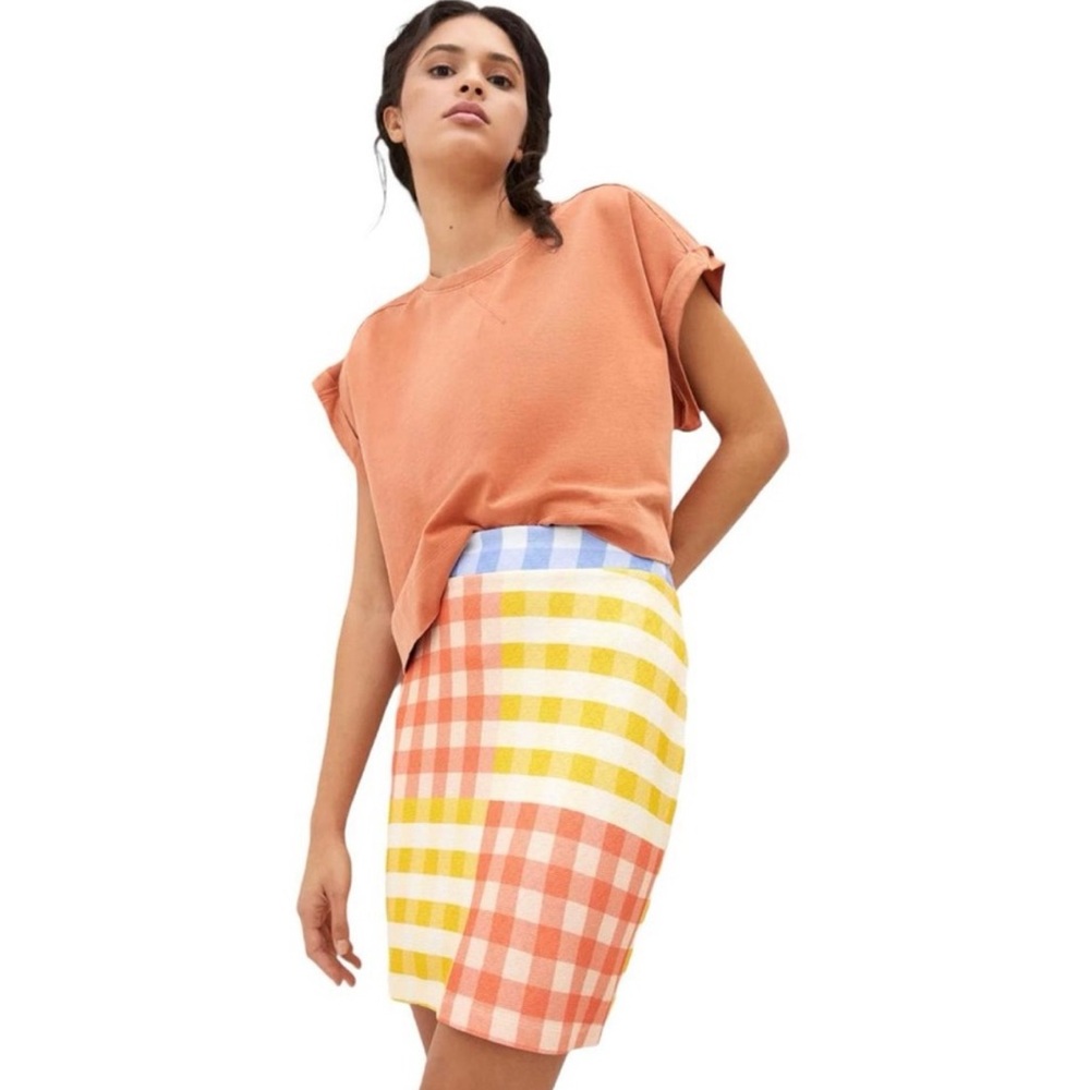 FARM RIO Plaid Hi Waist Skirt Linen Gingham Checker Hi Waist Skirt Cheesecloth